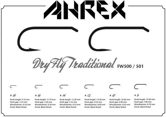 Ahrex FW500 Dry Fly Traditional Hooks - Small Barb - Specs