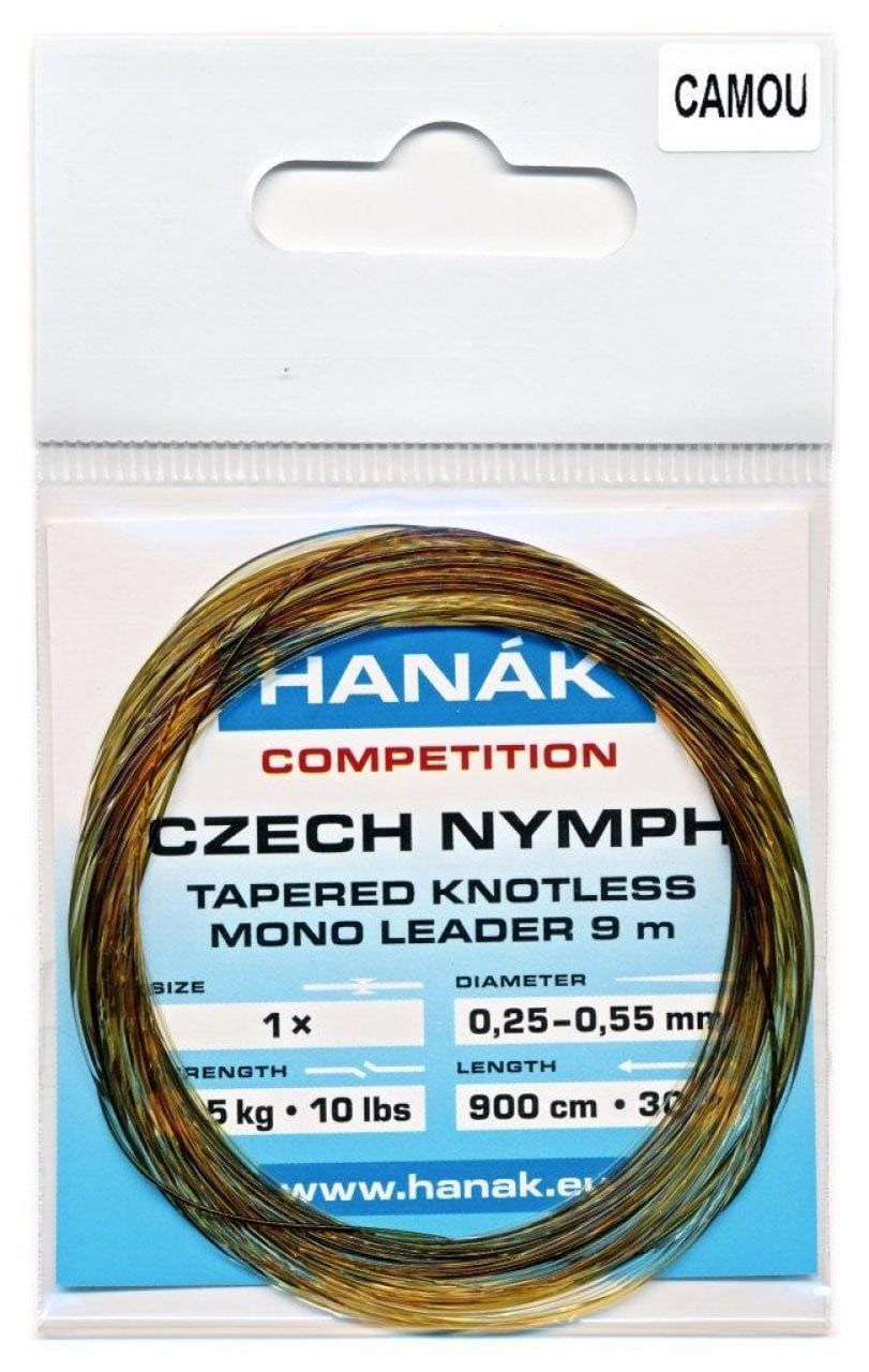 HANAK Tapered Knotless Mono Czech Nymph Leader 30ft 9m - Camouflage