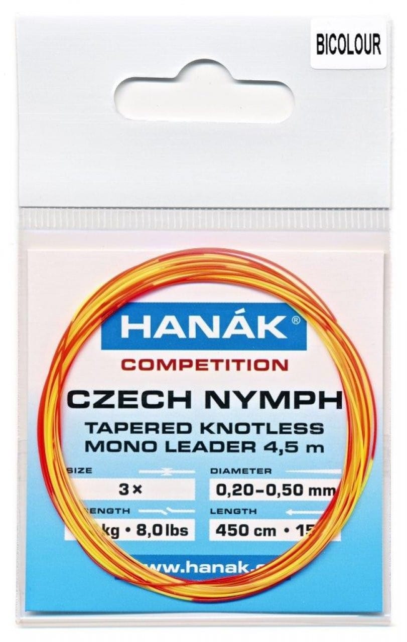 Hanak Tapered Knotless Mono Czech Nymph Leader 15ft 4.5 m - Bicolor