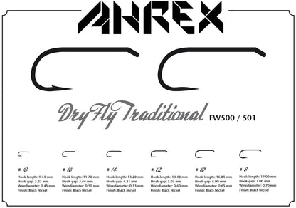 Ahrex FW500 Dry Fly Traditional Hooks - Small Barb - Specs