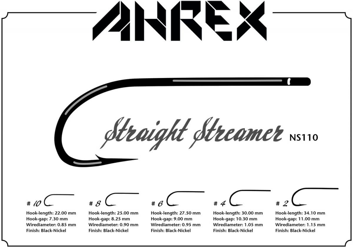 Ahrex NS110 Nordic Salt Streamer Fly Hooks Straight Eye Fact Sheet