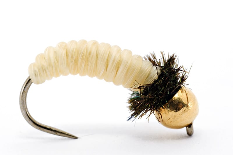 Caddis Pupa tied with Catgut Biothread and Peacock Herl