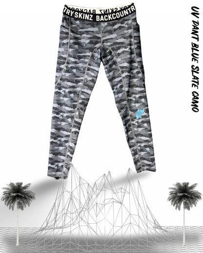 Camo Lightweight Compression Polyester UV Fishing Pants - Mens - Blue Slate Camo