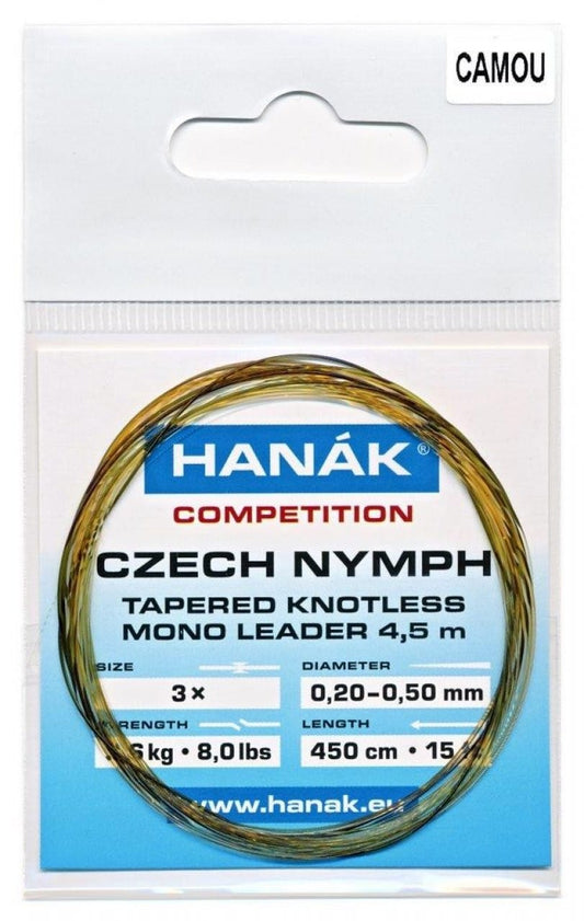 Hanak Tapered Knotless Mono Czech Nymph Leader 15ft 4.5m - Camouflage
