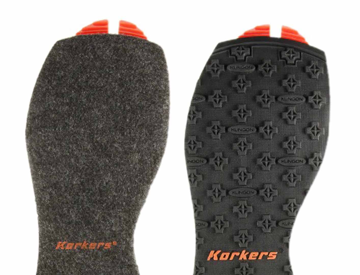 Korkers Darkhorse Wading Boots come with Felt and Kling-on Soles