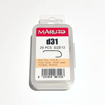 Maruto Dry Fly Hooks d31 Barbed, Wide Gape, Fine Wire, Forged - 25 pcs