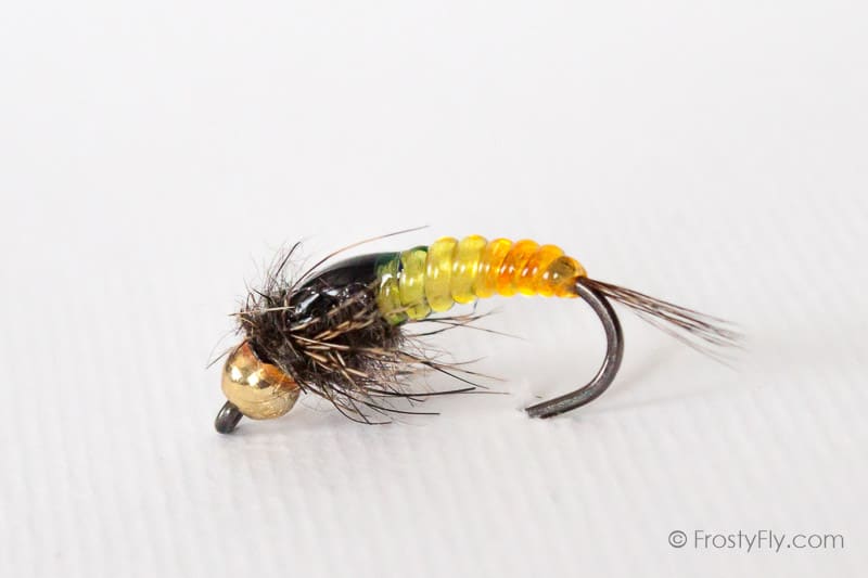 Orange & Yellow Ribbed Barbless Nymph