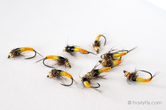 Orange & Yellow Ribbed Barbless Nymph