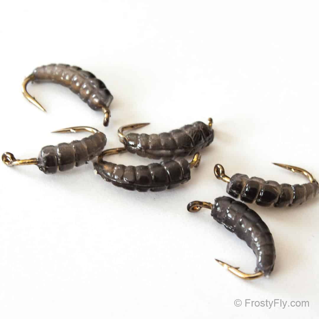 Silicone Caddis Pupa Bodies with Hooks - Smokey