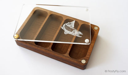 Skeena River Solid Walnut Wooden Streamer Fly Box with Clear Lid