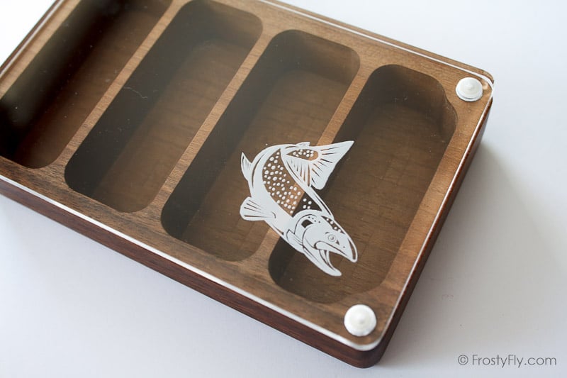 Skeena River Solid Walnut Wooden Streamer Fly Box with Clear Lid