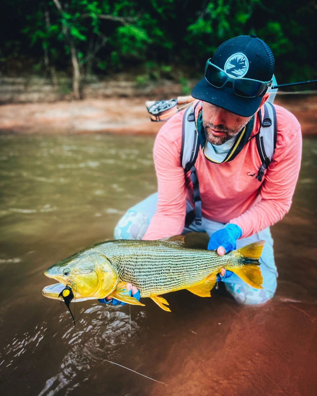 SolarFlexz™ UVPro Camo Lightweight Compression Polyester Fishing Pants - Mens - Sandstorm Camo - in action