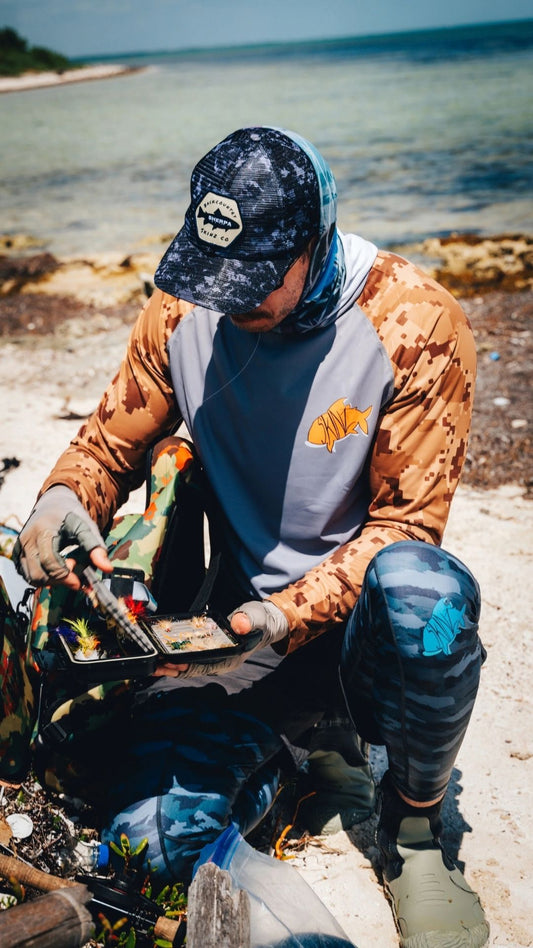 SolarFlexz™ UVPro Camo Lightweight Compression Polyester Fishing Pants - Mens - Blue Slate - in action