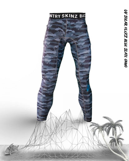 SolarFlexz™ UVPro Camo Lightweight Compression Polyester Fishing Pants - Mens - Blue Slate