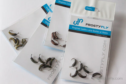 Weighted Caddis Larva Bodies with Hooks