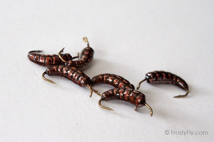 Weighted Caddis Larva Bodies with Hooks - Brown