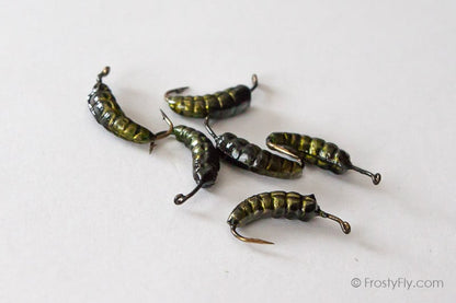 Weighted Caddis Larva Bodies with Hooks - Green
