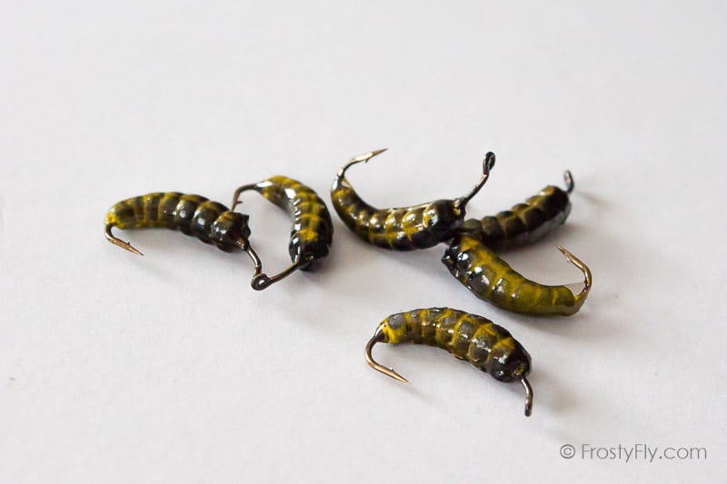 Weighted Caddis Larva Bodies with Hooks - 6 pcs