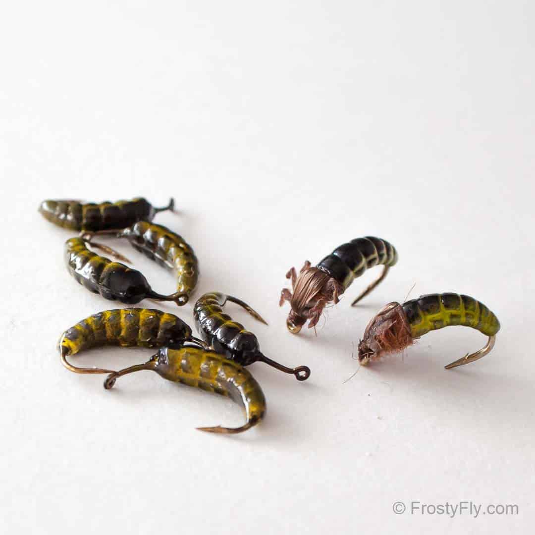 Weighted Caddis Larva Bodies with Hooks -Light Green