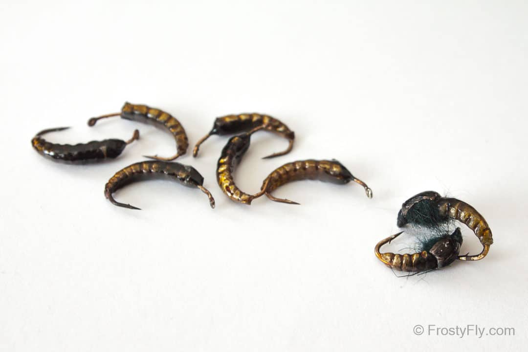 Weighted Hydropsyche Larva Bodies with Hooks - Olive