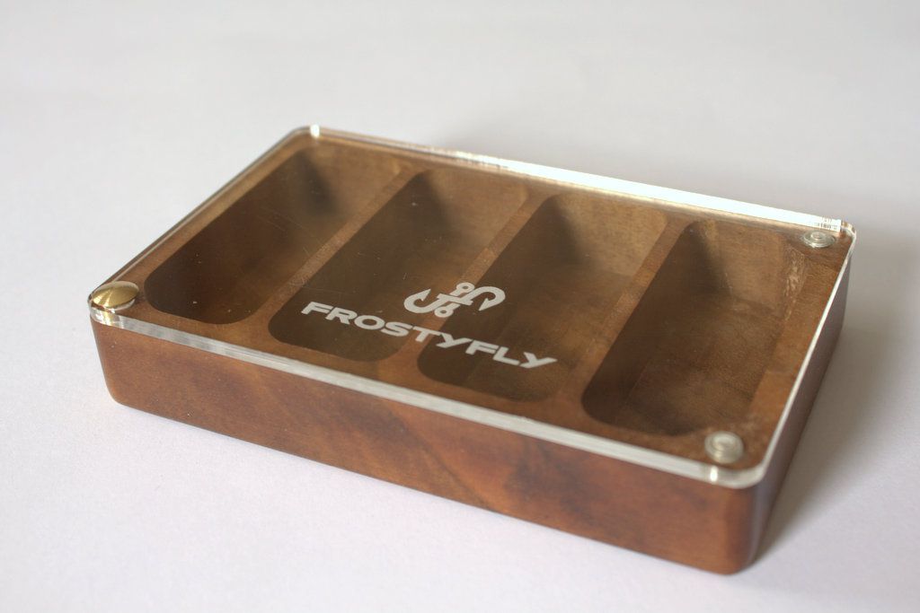 Skeena River Solid Walnut Wooden Streamer Fly Box with Clear Lid