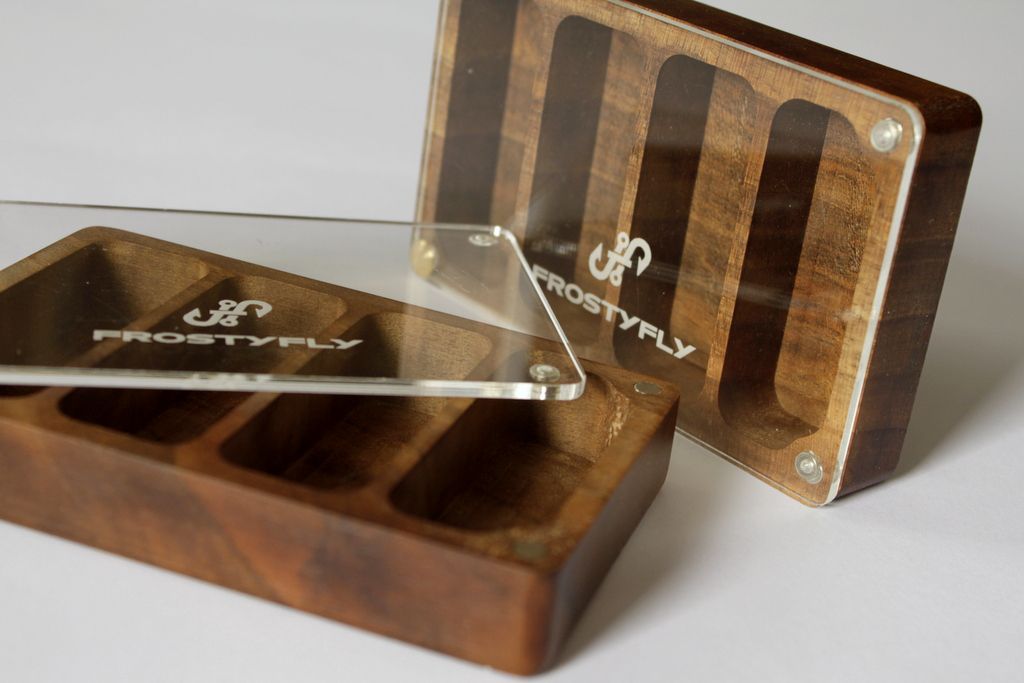 Skeena River Solid Walnut Wooden Streamer Fly Box with Clear Lid
