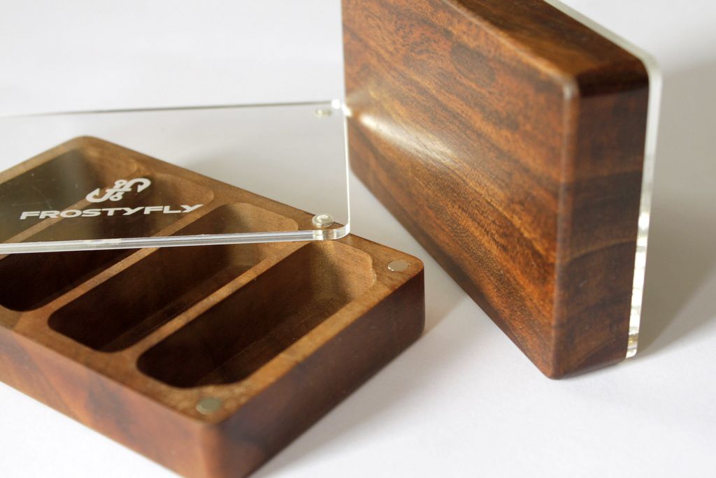 Skeena River Solid Walnut Wooden Streamer Fly Box with Clear Lid