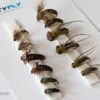 Realistic Flies - Caddis Larvae Pupa Emerger - Set of 12 Flies - Green