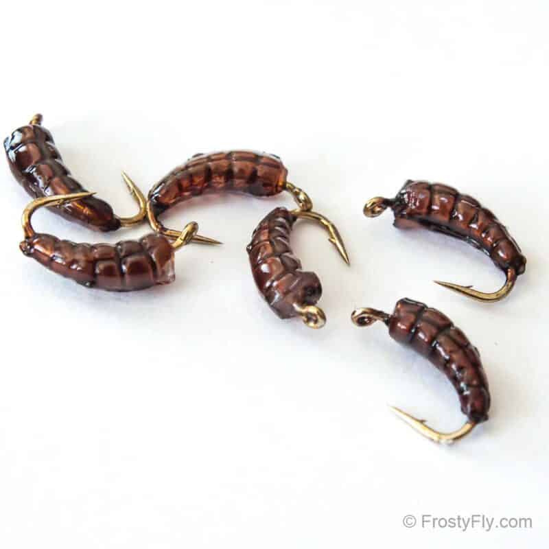 Silicone Caddis Pupa Bodies with Hooks - Brown
