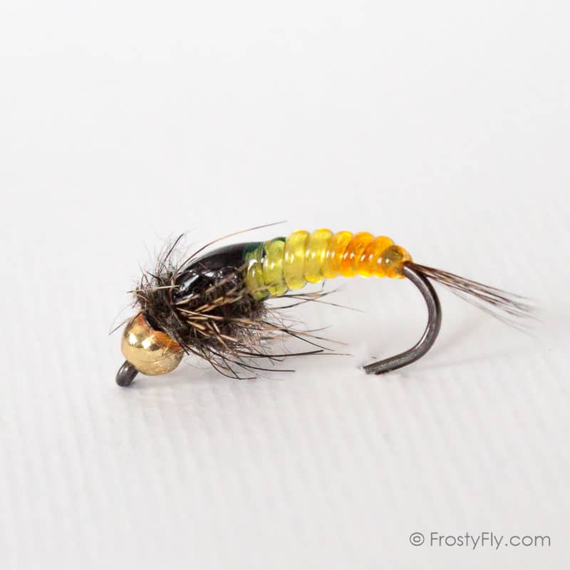 Orange & Yellow Ribbed Barbless Nymph - FrostyFly