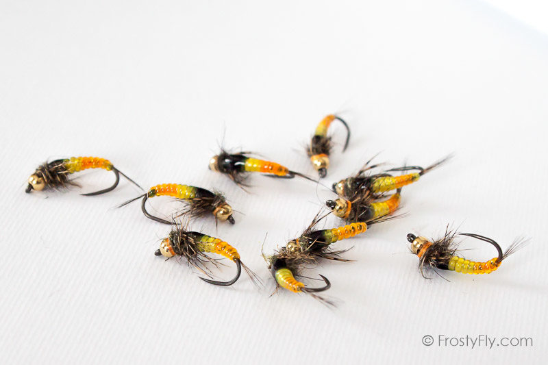 Orange & Yellow Ribbed Barbless Nymph