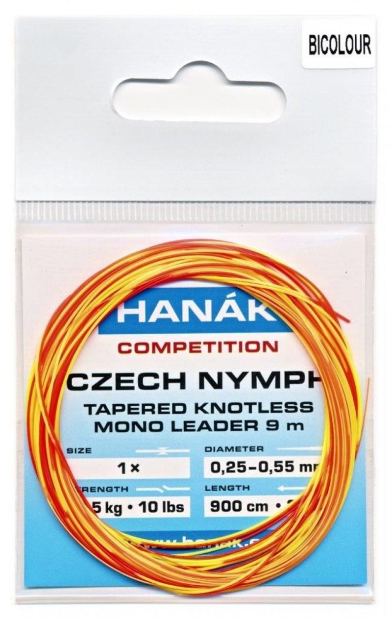 HANAK Tapered Knotless Mono Czech Nymph Leader 30ft 9m - Bicolor