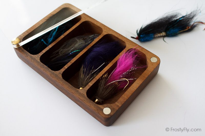 Skeena River Solid Walnut Wooden Streamer fly box with clear lid 8803 - FrostyFly